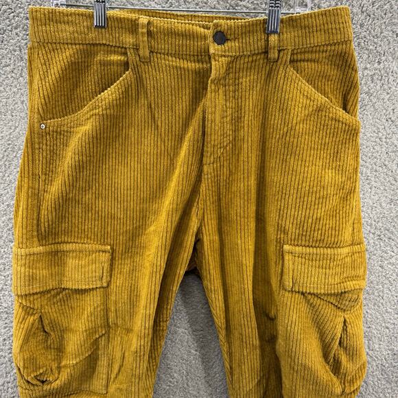 Zara Pants Mens 32 Mustard Yellow Corduroy Cargo Slim Fit Workwear Cotton Blend - Picture 13 of 13